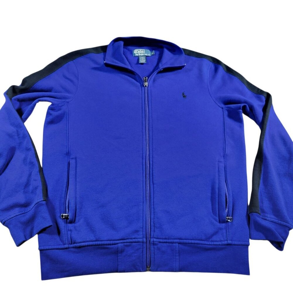 Polo Ralph Laure Jacket Men's Medium Blue Black Full Zip Fleece Read